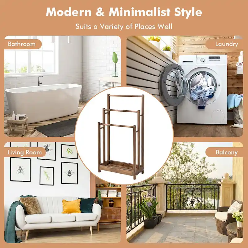 3-Bar Freestanding Towel Rack w/ Bottom Storage Shelf