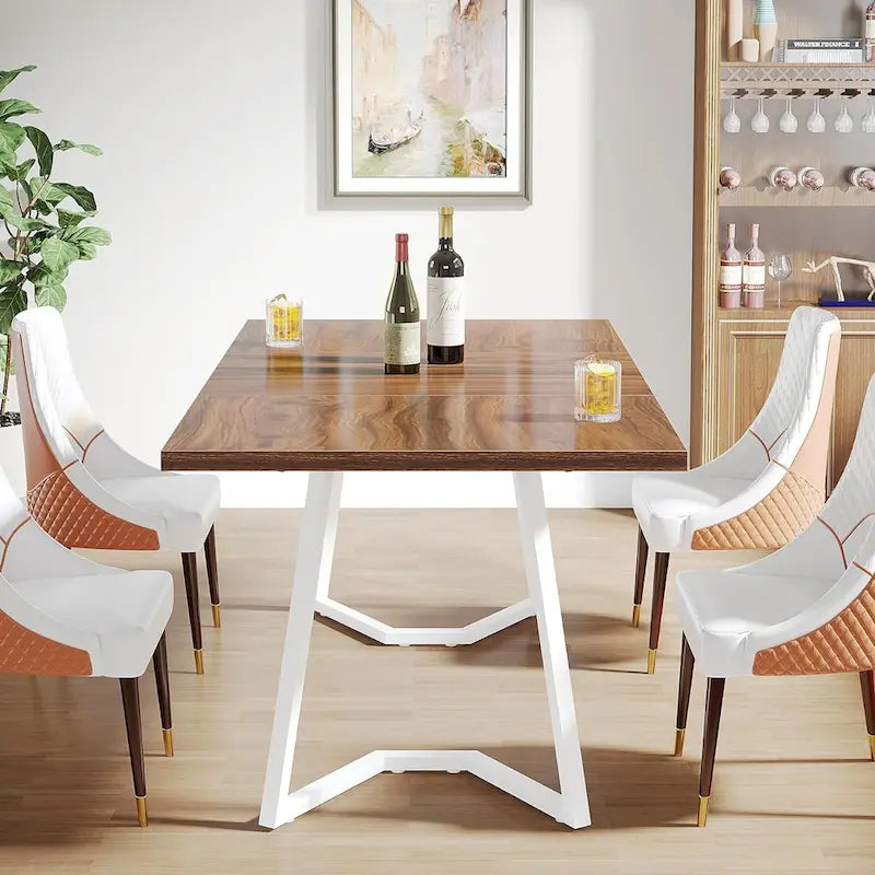 Dining Table – White & Gold / Brown / Grey, Faux Marble Top, Metal Frame, Adjustable Feet, Modern Style