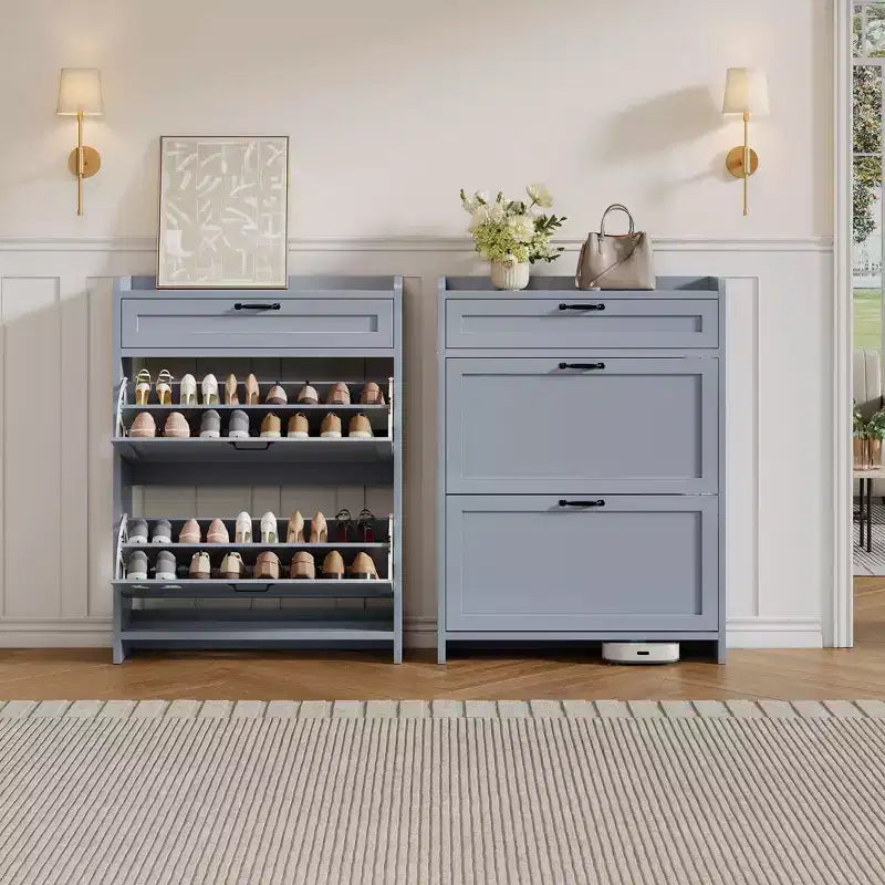 Modern Turn Drawer Shoe Cabinet, Space-Saving Storage Organizer for Entryway