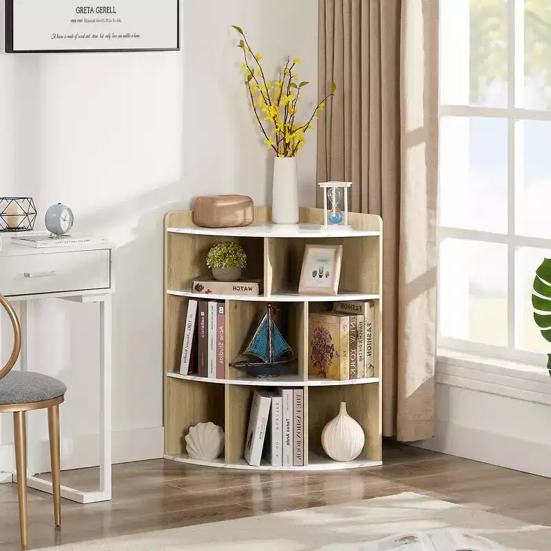 VECELO Corner Cabinet, 3-Tier Cube Storage Organizer, Triangle Bookcases with 8 Cubbies