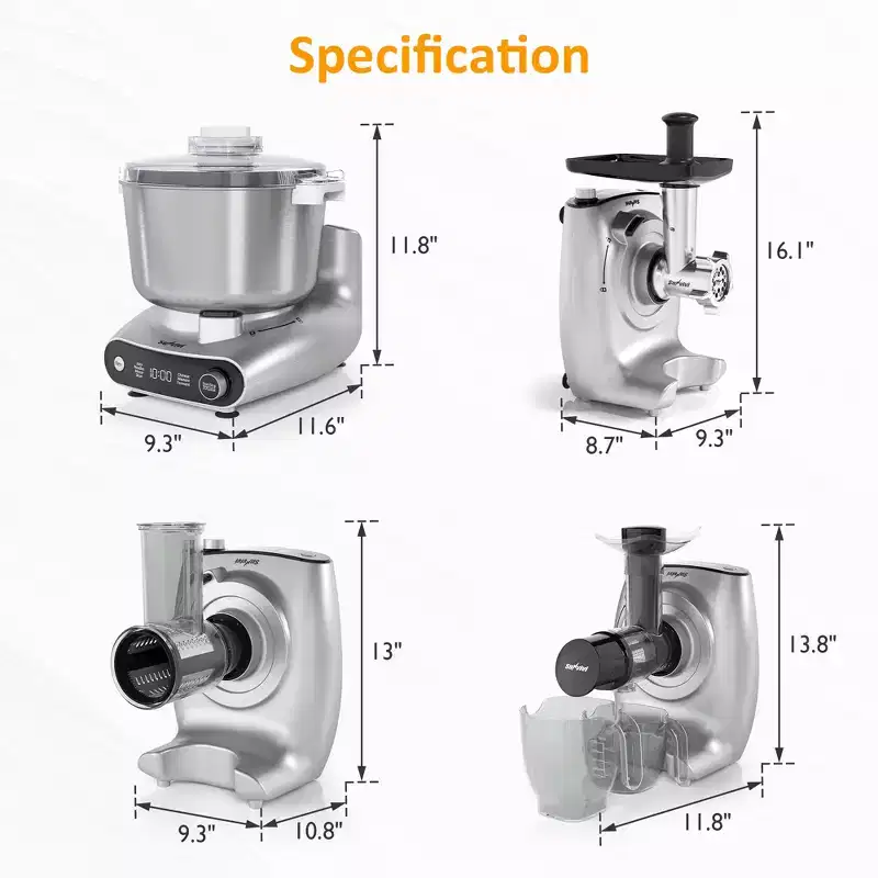 Heynemo 4-in-1 Multifunction Stand Mixer with Fermentation, 5.3QT Electric Dough Mixer for Chinese & Western Dough, Juicer, Meat Grinder, Salad Maker
