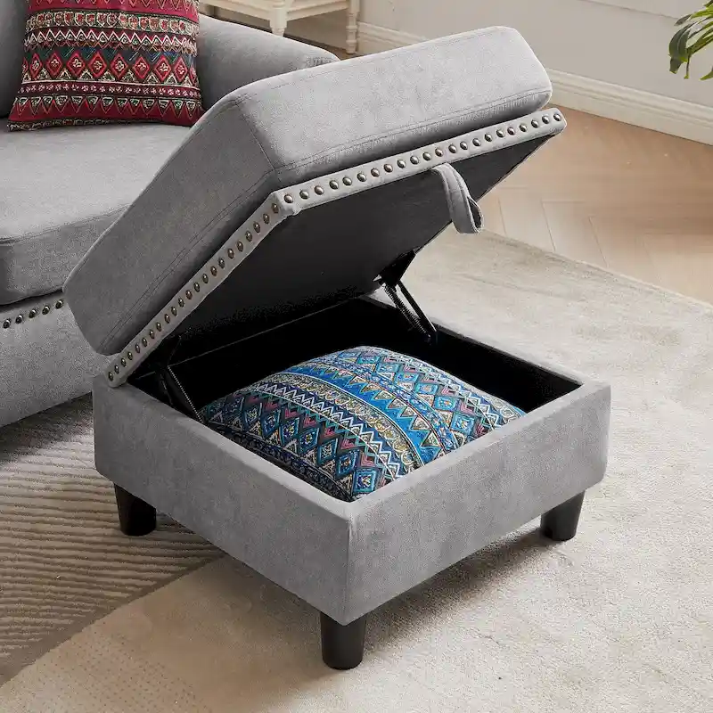 106.69 4 Seater L Shaped Reversible Sectional Sofa with Side Storage Bags