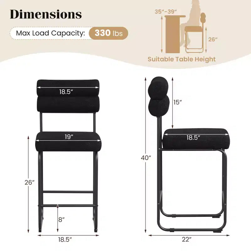 Costway Set of 2 Counter Height Bar Stools 26 Counter Stools w/ Metal Frame & Footrest