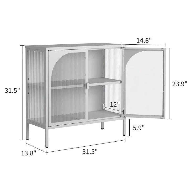 Metal Sideboard Cabinet with 2 Glass Doors and Adjustable Shelves