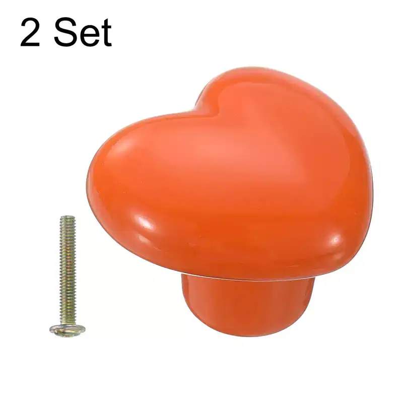 Unique Bargains Heart-Shaped Ceramic Drawer Knobs with Screw for Cupboard Wardrobe 2 Pcs