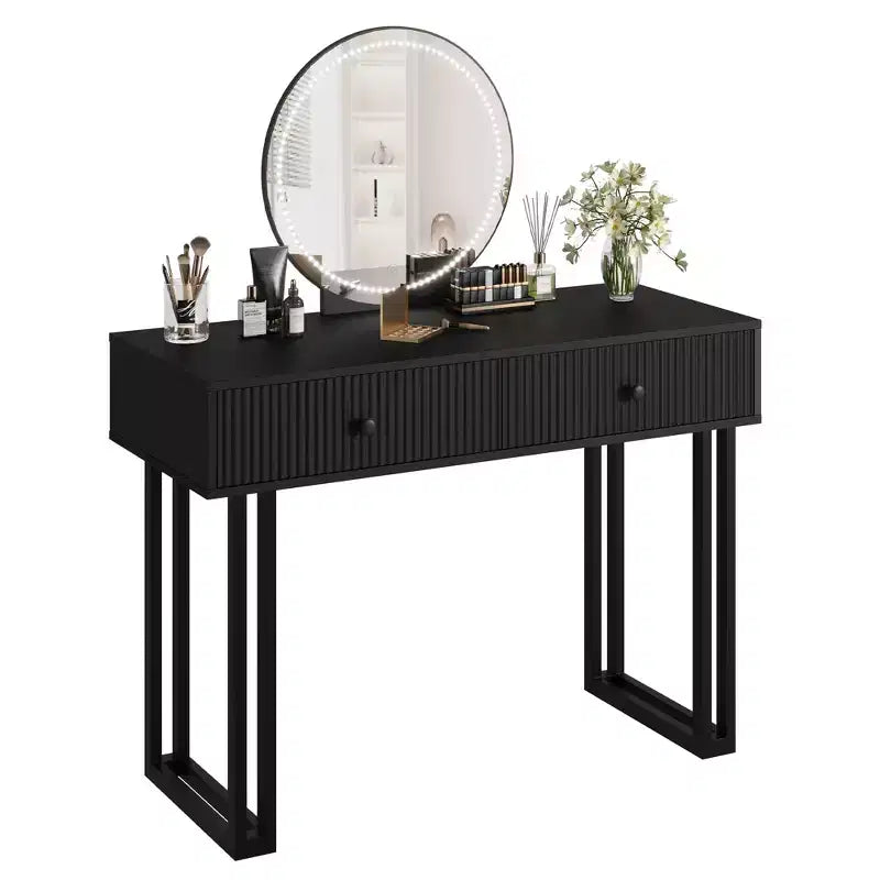 Vanity Desk with Mirror 3 Color Lights Plenty Storage Space Modern Design Quality Materials Construction Easy to Assemble
