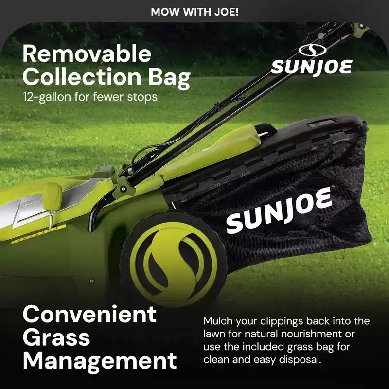 Sun Joe Push Lawn Mower and Mulcher, 17 Walk Behind Grass Cutter, SUJ-MJ403E