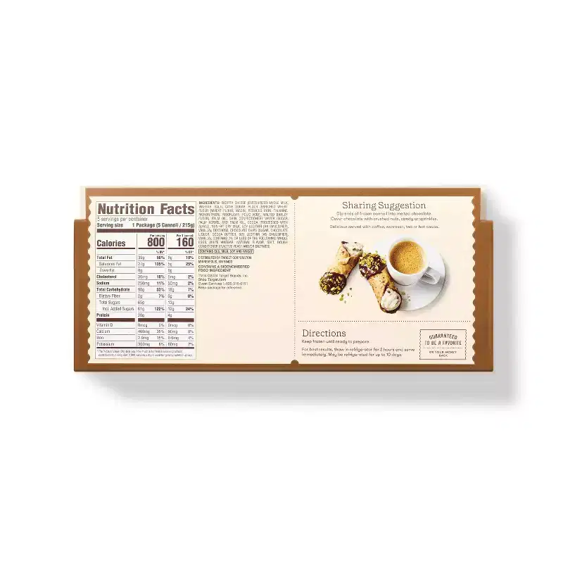 Frozen Chocolate Flavored Cannoli Filled with sweetened ricotta cheese and Chocolate Chips - 5ct/7.6oz - Favorite Day™