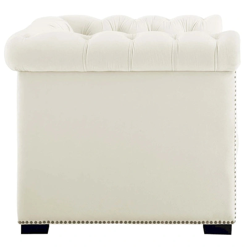 Chesterfield Armchair – Midnight Blue / Aqua / Grey / Ivory, Performance Velvet, Button Tufted, Seats 1
