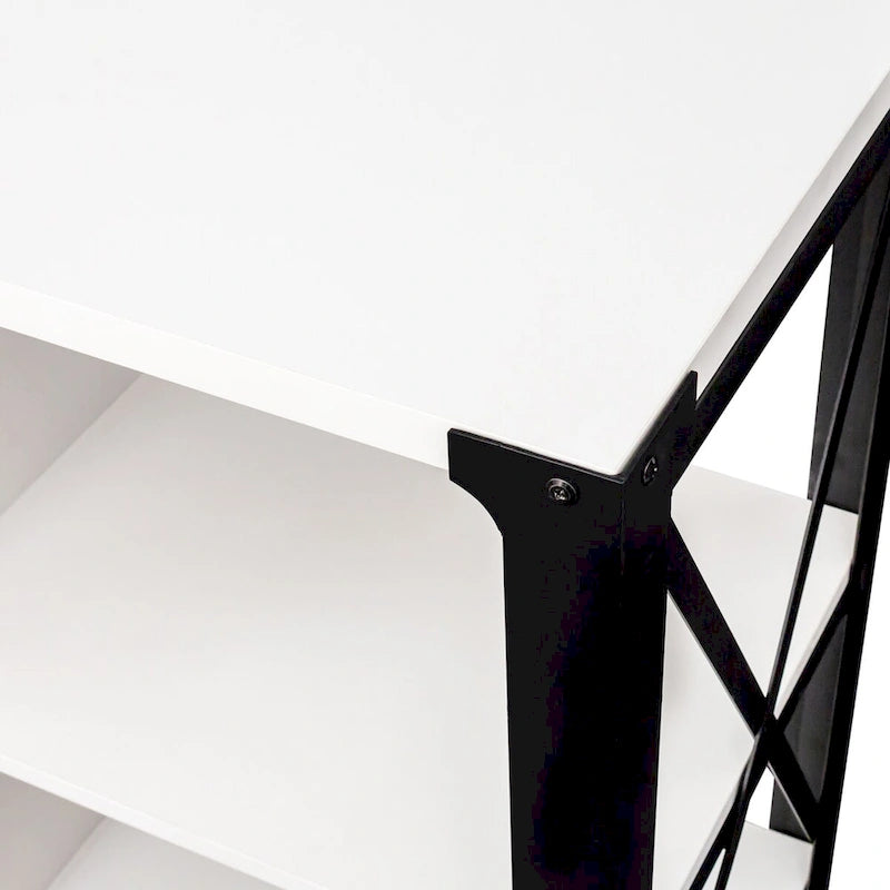 80-Inch Industrial TV Stand – Espresso / Walnut / White, Wood & Metal, Open Shelving with Mesh Door
