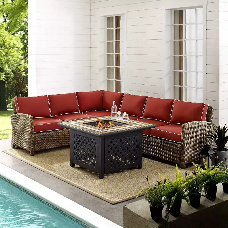 Bradenton 5pc Outdoor Wicker Sectional Set with Fire Table - Crosley