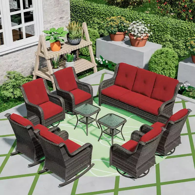 UPTIOT 9 Pieces Outdoor Wicker Sectional Sofa