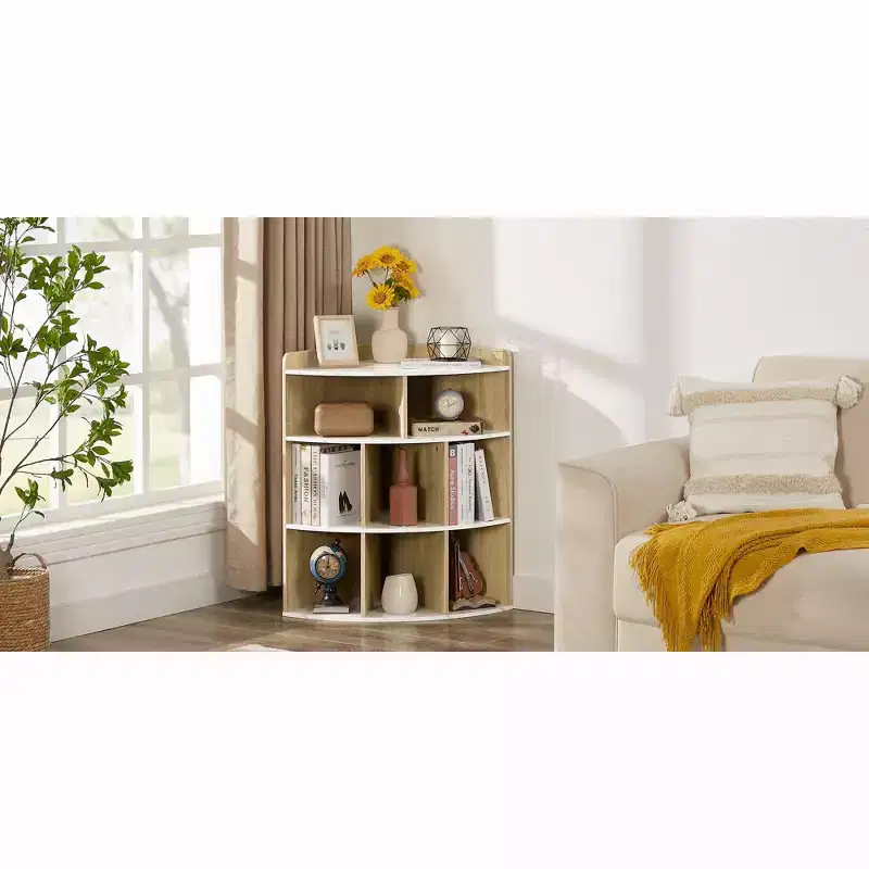 VECELO Corner Cabinet, 3-Tier Cube Storage Organizer, Triangle Bookcases with 8 Cubbies