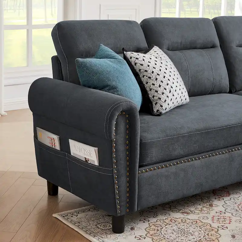 106.69 4 Seater L Shaped Reversible Sectional Sofa with Side Storage Bags