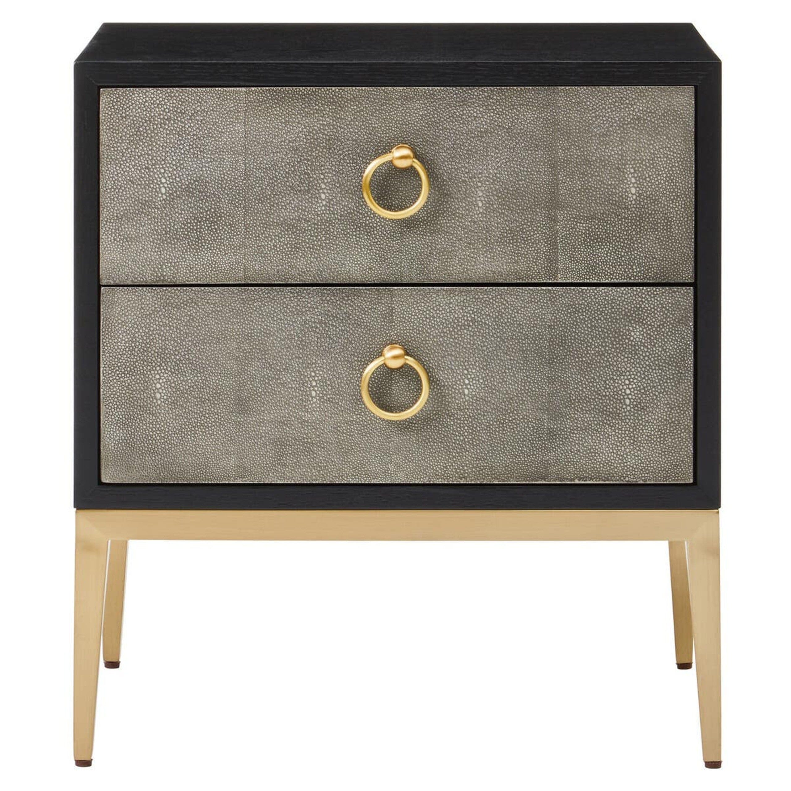 Shagreen Effect 2 Drawer Bedside Table with Gold Legs