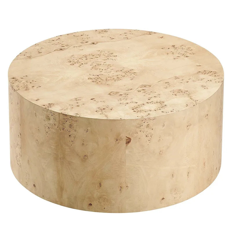 Round Burl Wood Coffee Table – Natural / Off White, Mid-Century Style