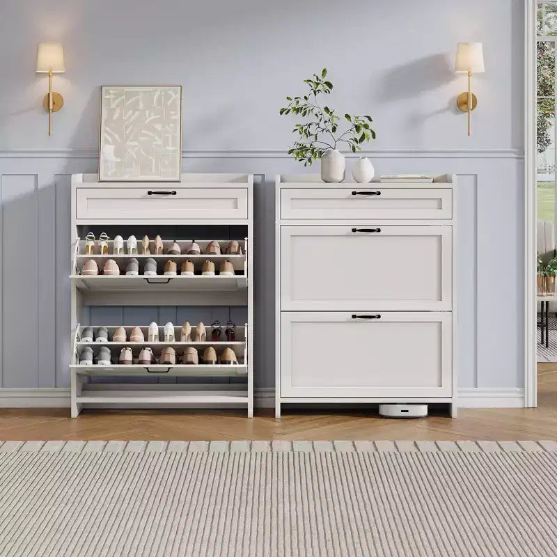 Modern Turn Drawer Shoe Cabinet, Space-Saving Storage Organizer for Entryway