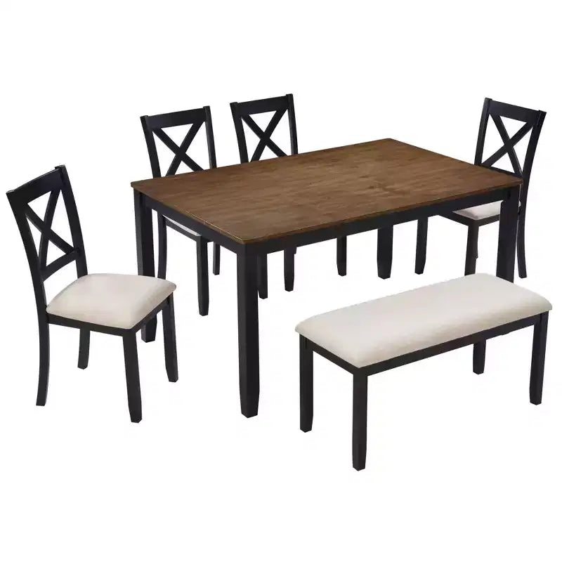 MAYEERTY 5-Piece Modern Dining Set, Wood Table with 4 Chairs, Grey & White Two Tone