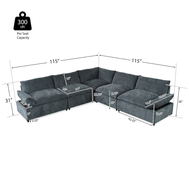 Christopher Knight Home - Harper 115 Modular Upholstery Sectional Sofa with Plush Cushions and Hidden Storage Compartments