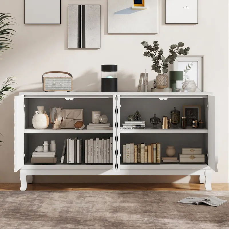 Arched Wavy Pattern Doors Elegant Sideboard with Adjustable Shelves