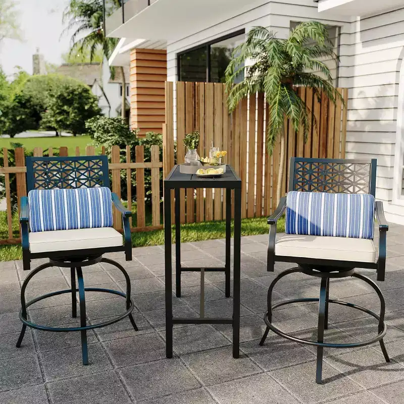Acekool 2-Pack Outdoor Swivel Bar Stools with Cushions, 360 Rotating Counter Height Patio Chairs with Armrest & Backrest