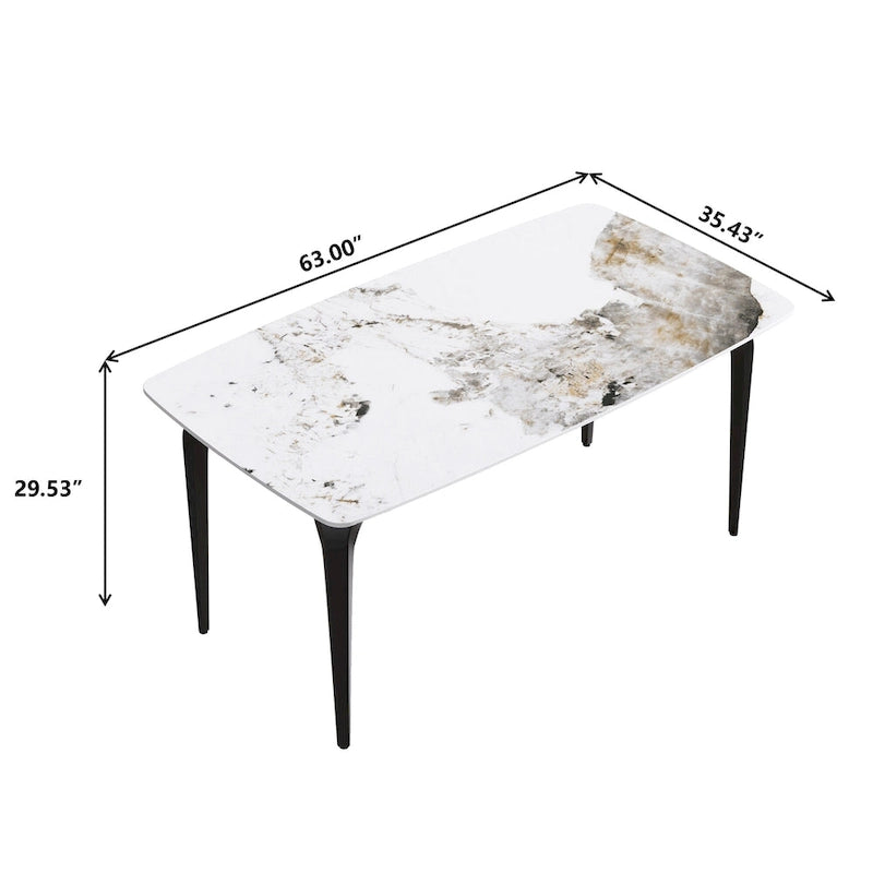 White & Black / Purple / Gold Sintered Stone Top Dining Table with Metal Legs for 4–6 Person