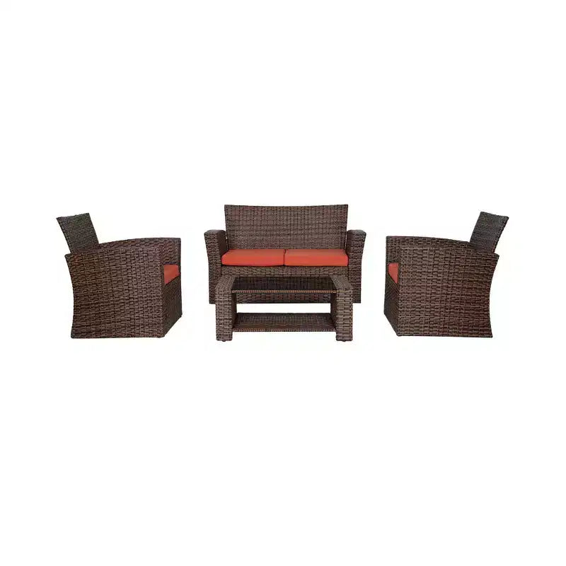 WestinTrends 4 Piece Outdoor Wicker Rattan Conversation Sofa set with Coffee table