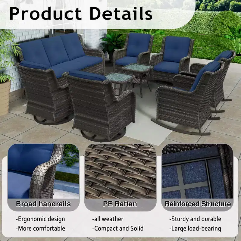 UPTIOT 9 Pieces Outdoor Wicker Sectional Sofa