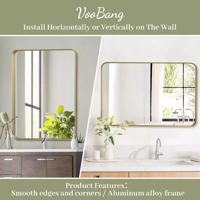 HOMLUX Wall Mount Bathroom Mirror Rectangular Vanity Wall Mirror Vertical Horizontal,Black/Gold