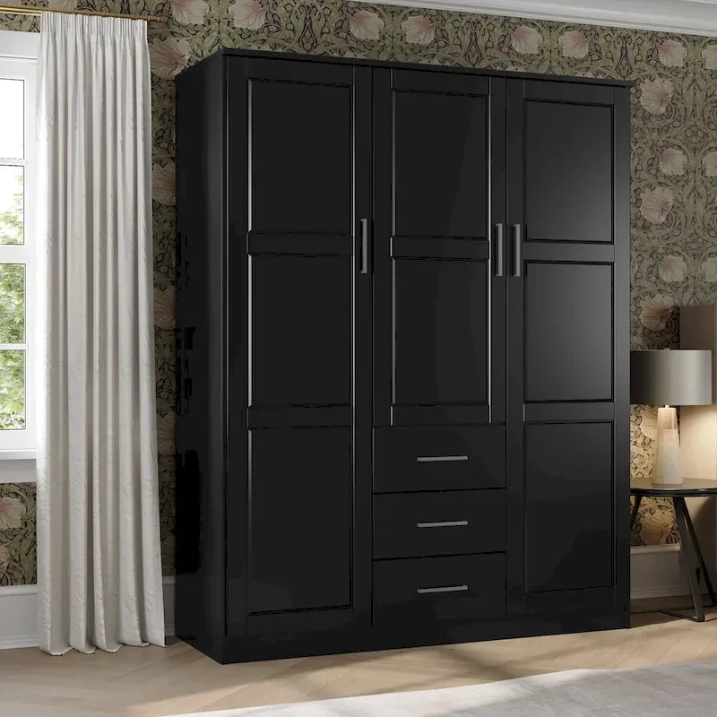 3-Door Solid Pine Wood Wardrobe Armoire, 72