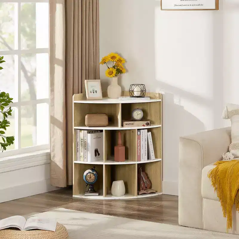 VECELO Corner Cabinet, 3-Tier Cube Storage Organizer, Triangle Bookcases with 8 Cubbies
