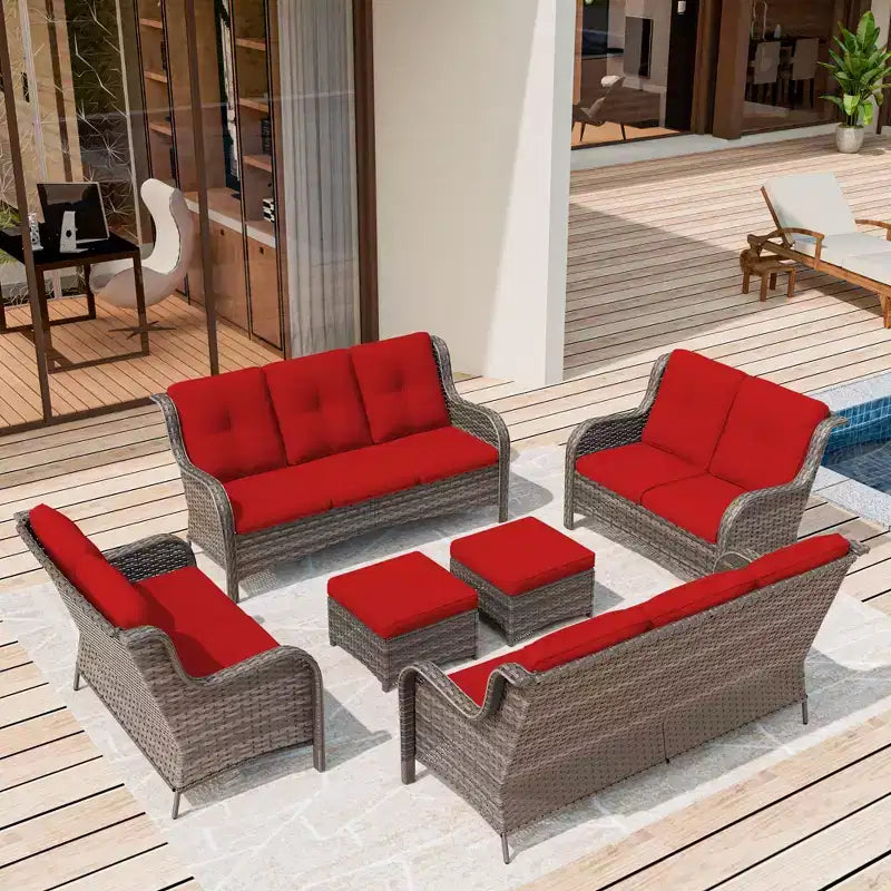 UPTIOT 6 Pieces Outdoor Wicker Sectional Sofa