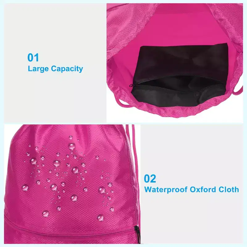 Unique Bargains Waterproof Adjustable Zip Pocket Drawstring Backpack Bags for Women Men