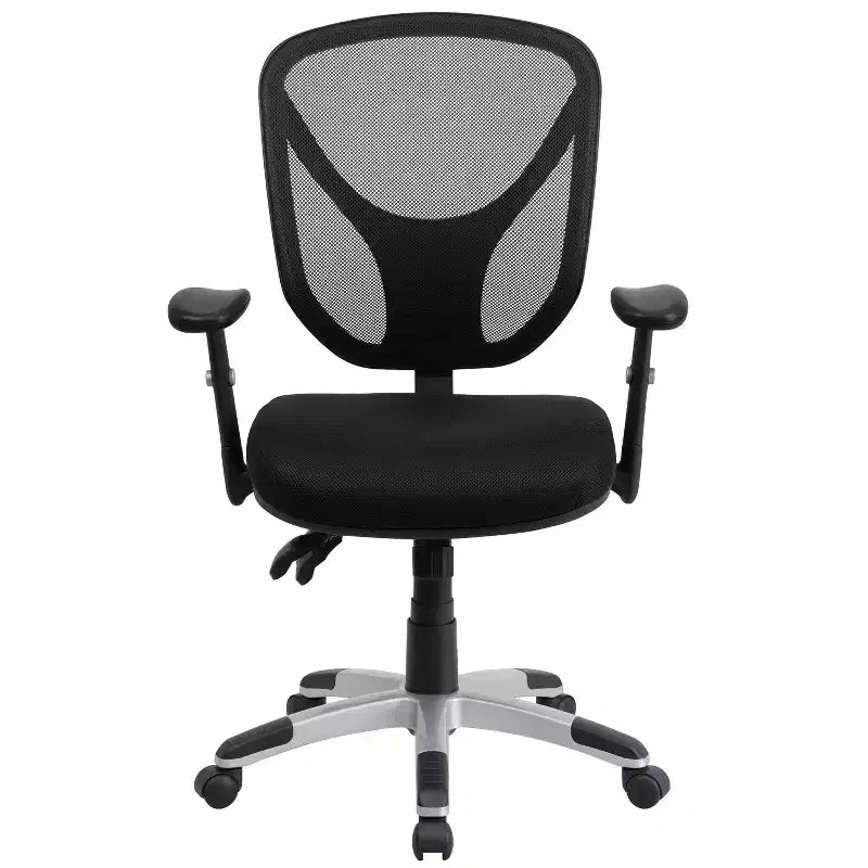 Mid-Back Black Mesh Multifunction Swivel Ergonomic Task Office Chair - Arms