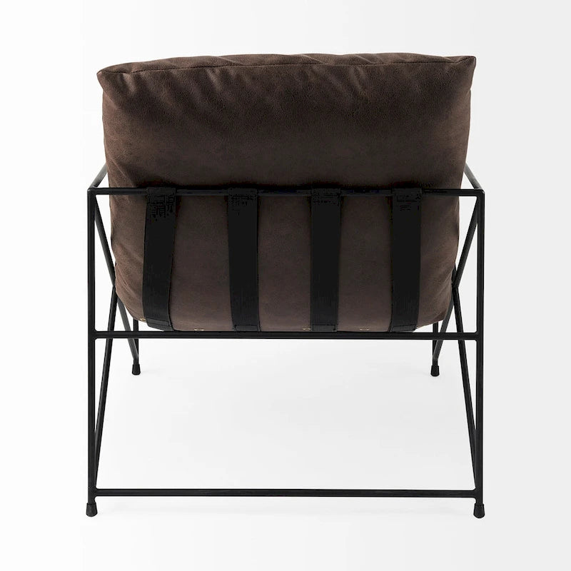 Faux Leather Accent Chair – Brown / Black, Modern Style, X-Frame Metal Legs, Seats 1
