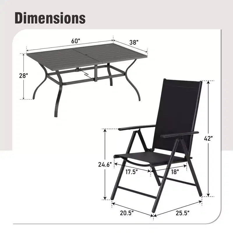 Captiva Designs 7pc Patio Dining Set with Slat-top Rectangle Table & Sling Foldable Chair
