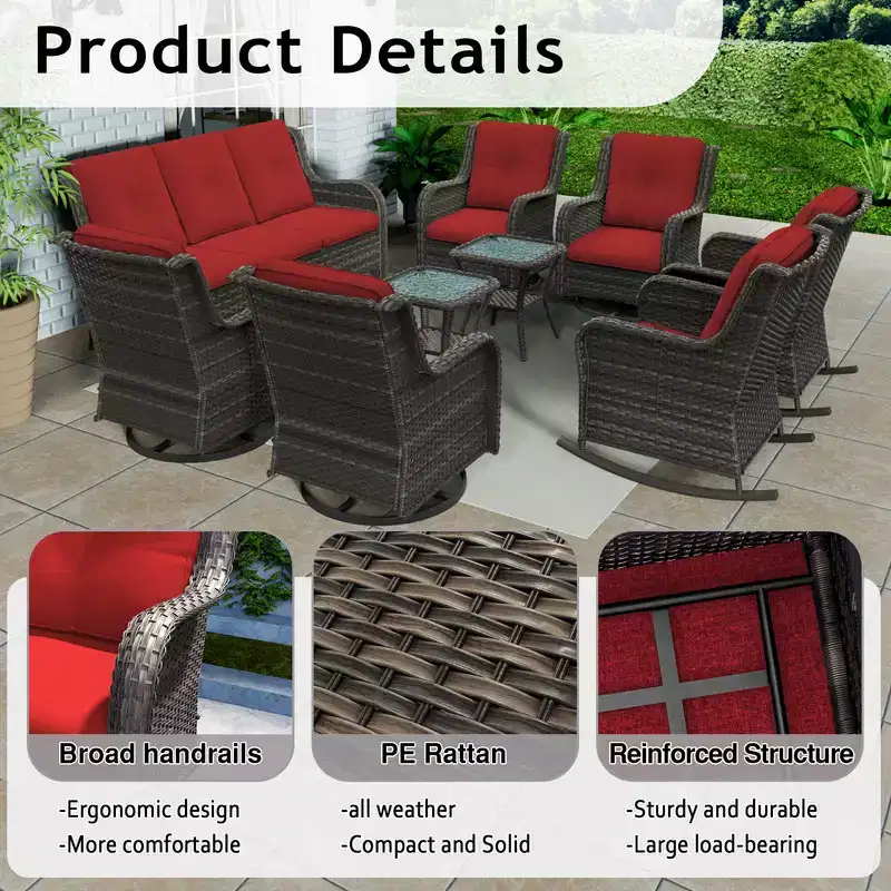 UPTIOT 9 Pieces Outdoor Wicker Sectional Sofa