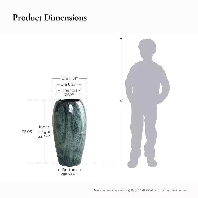 LuxenHome 23-Inch Tall Ceramic Planter, Decorative Round Pot for Plants & Flowers