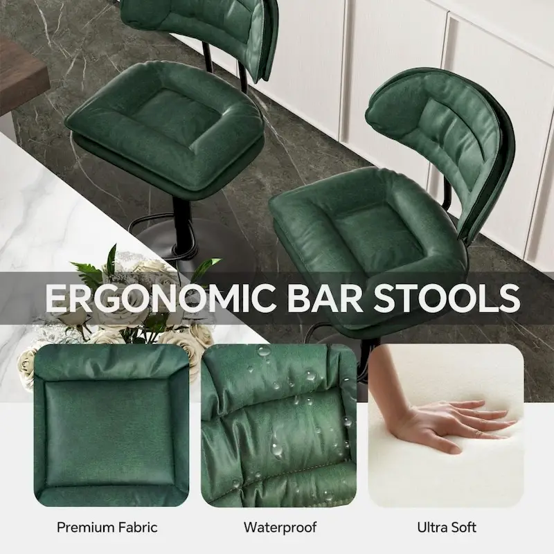 Set of 2 Swivel Bar Stools Adjustable Counter Height
