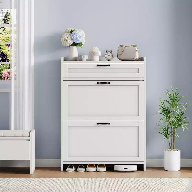 Modern Turn Drawer Shoe Cabinet, Space-Saving Storage Organizer for Entryway