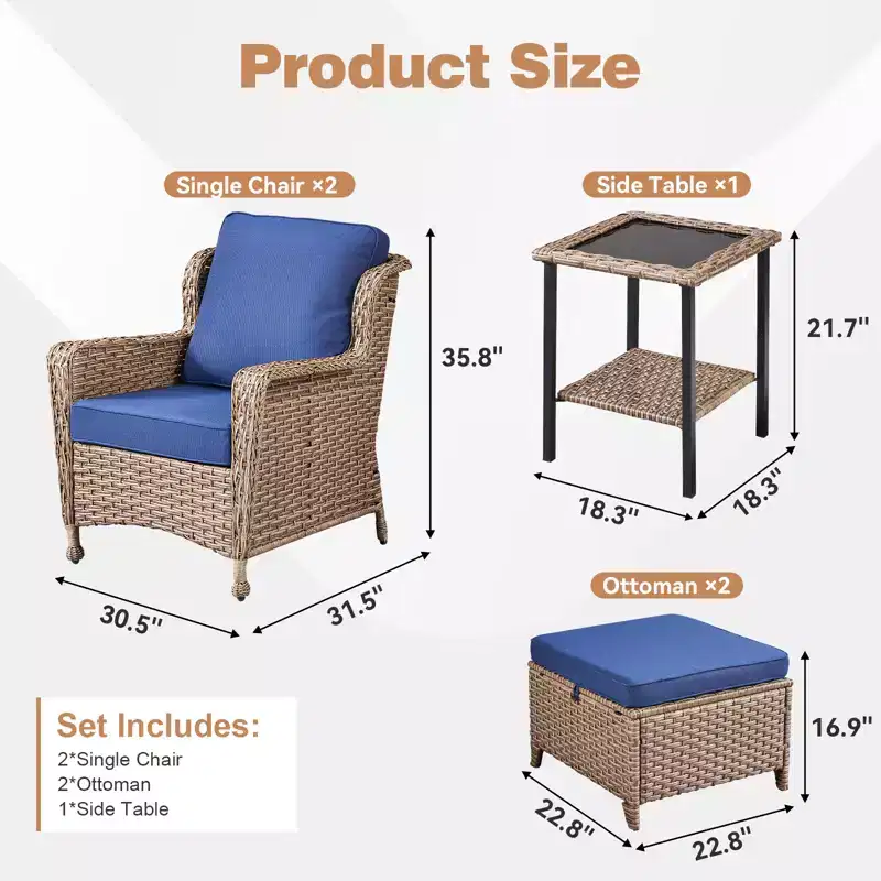 GDFStudio Halston Outdoor Wicker Chat Set with Cushions and Side Table