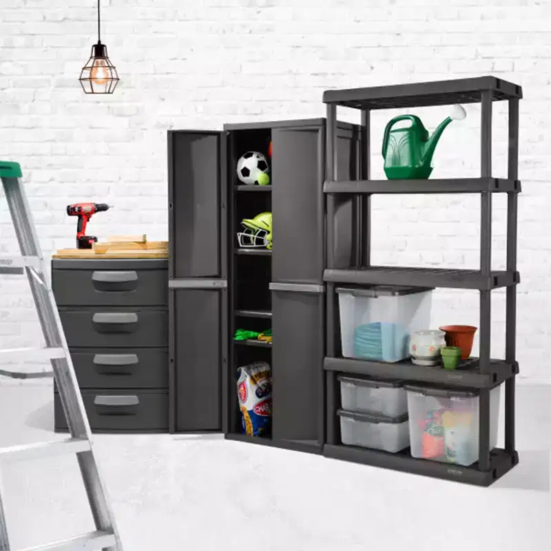 Sterilite 2 Pack Adjustable 4-Shelf Garage Storage Cabinet Bin Organizer, Gray