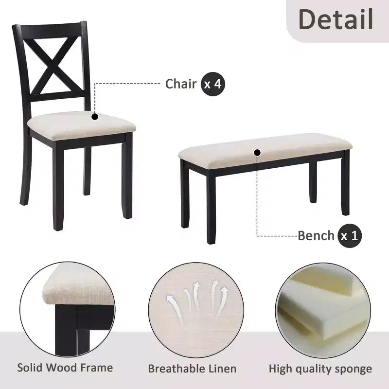 MAYEERTY 5-Piece Modern Dining Set, Wood Table with 4 Chairs, Grey & White Two Tone