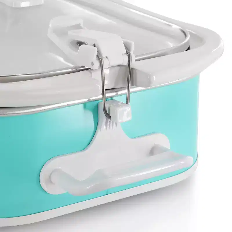 MegaChef 3.5 Quart Casserole Slow Cooker with 3 Temperature Settings: Turquoise Stoneware, Dishwasher-Safe, Locking Lid