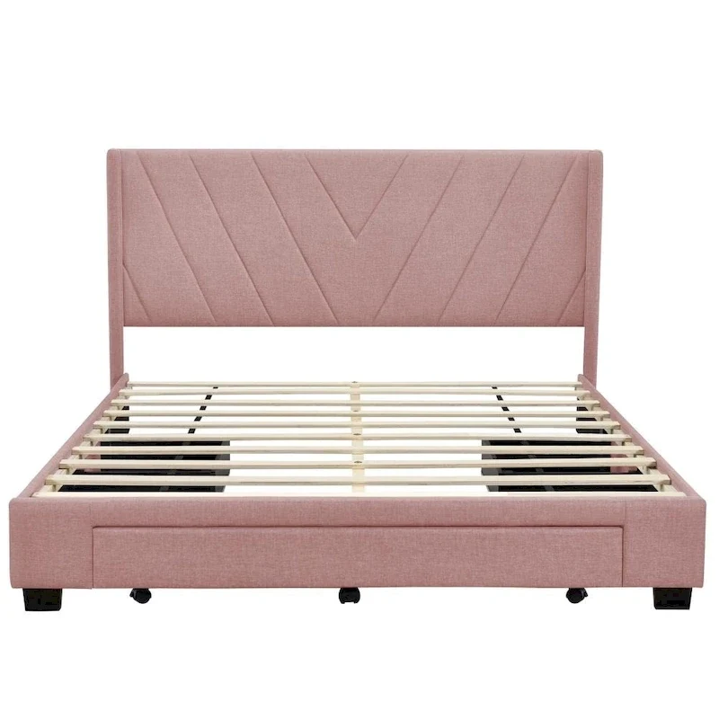 Queen Size Storage Bed Linen Upholstered Platform Bed with 3 Drawers
