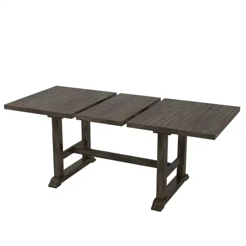 Whisen Updated 6-Piece Rustic Kitchen Extendable Dining Table Set, 76.9 Trestle Dining Table & 4 Upholstered Dining Chairs, 1 Bench