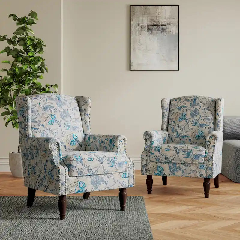 Set of 2 Patterned Upholstered Accent Chair for Living Room