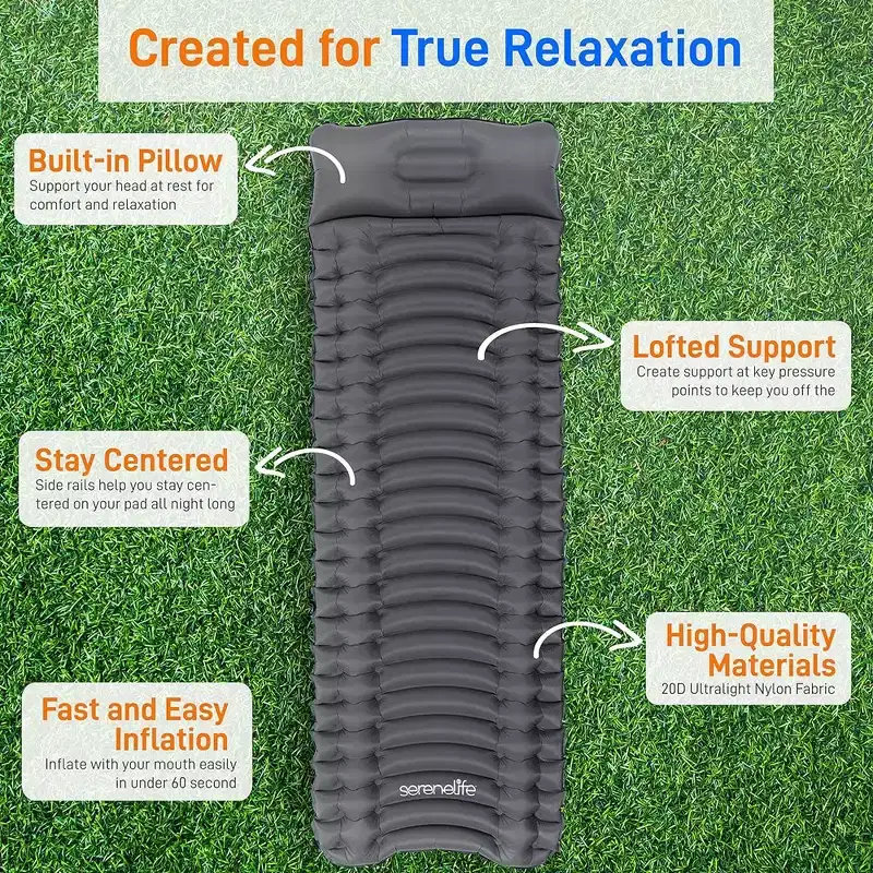SereneLife Ultralight Sleeping Pad - Portable, Comfortable, and Tear-Resistant