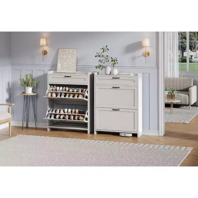 Modern Turn Drawer Shoe Cabinet, Space-Saving Storage Organizer for Entryway