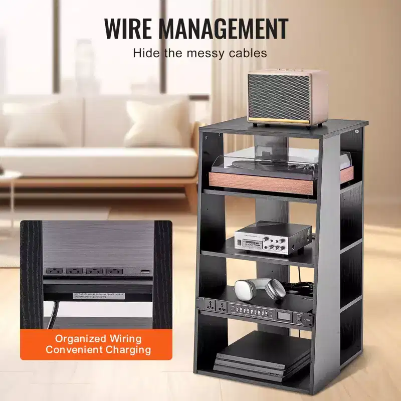 5-Tier AV Media Stand,Wooden Audio-Video Media Stand for DVD Players/Cable Boxes/Games Consoles, Height-Adjustable Media Storage Cabinet, Black